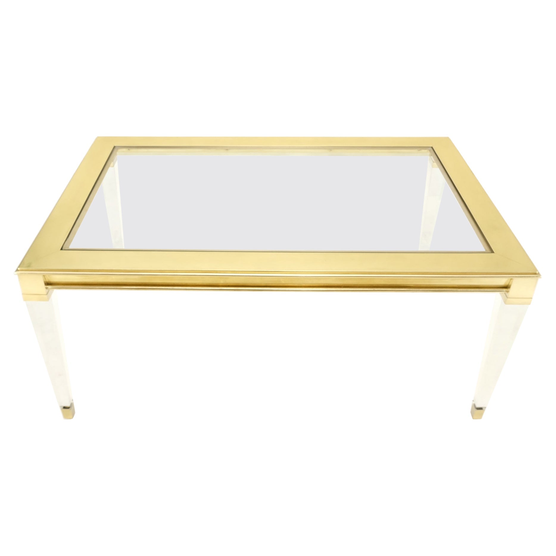 EstablishedLines Large Mid Century Modern c.1970's Lucite Brass Glass Top Rectangle Coffee Table