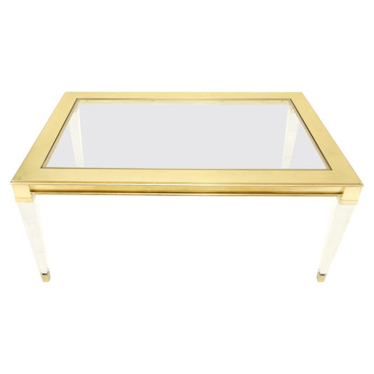 EstablishedLines Large Mid Century Modern c.1970's Lucite Brass Glass Top Rectangle Coffee Table