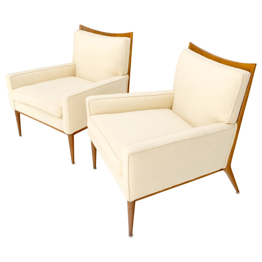 EstablishedLines Pair of Mid Century Modern McCobb Chairs Newly Upholstered in Cream Virgin Wool