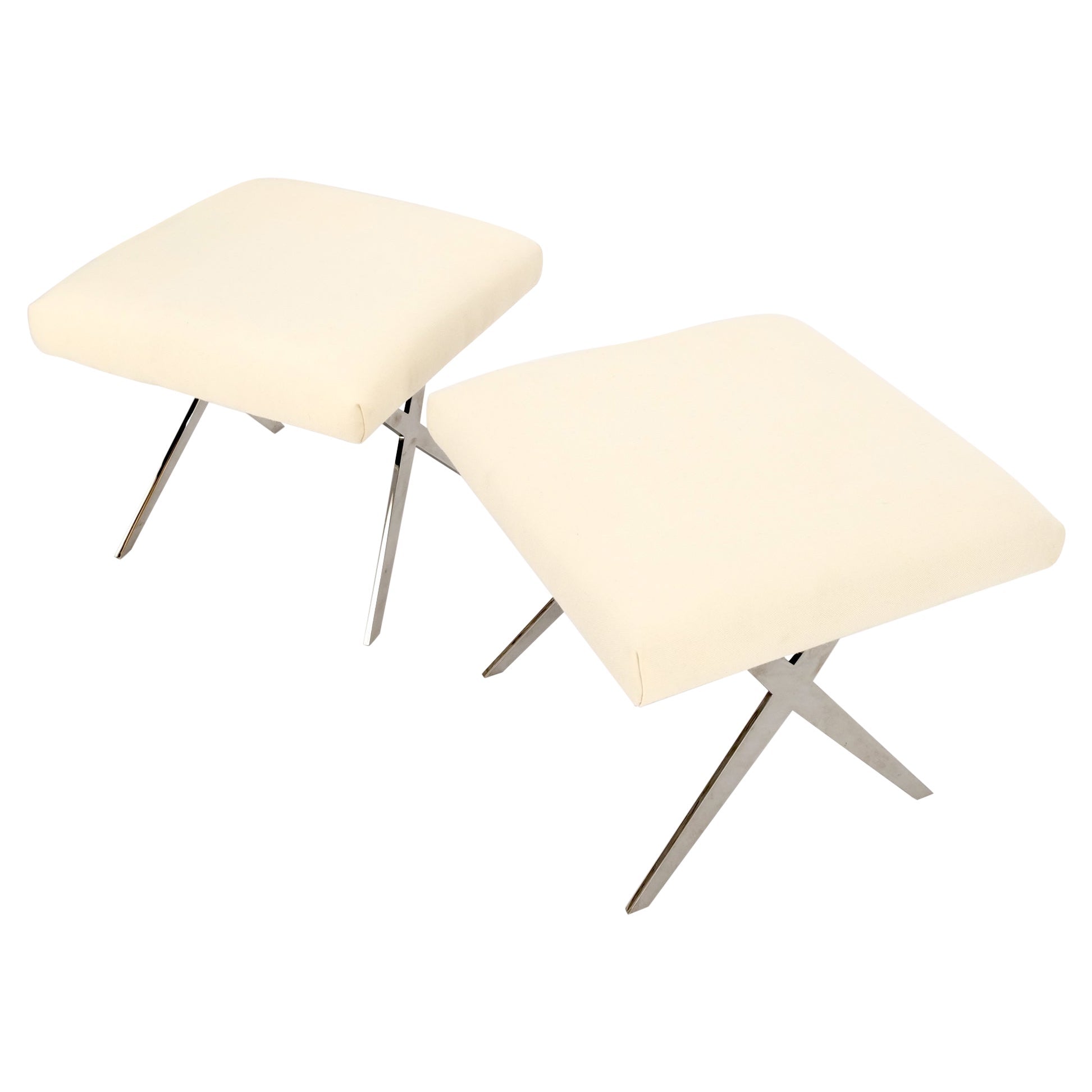 EstablishedLines Pair of Smoked Chrome X Shape Square Benches Ottomans Stools