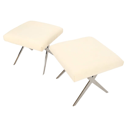 EstablishedLines Pair of Smoked Chrome X Shape Square Benches Ottomans Stools
