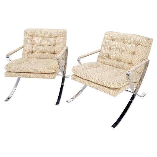 EstablishedLines Pair of Mid-Century Modern Polished Stainless Steel Bauhaus Arm Lounge Chairs