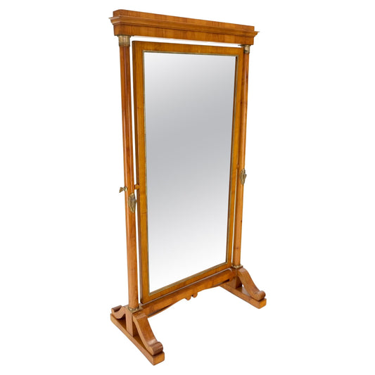 EstablishedLines Antique French Empire Style Cheval Floor Mirror Cherry & Brass