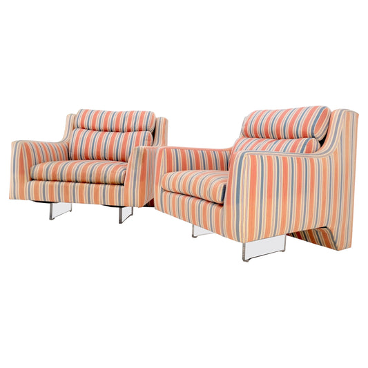 EstablishedLines Pair Mid Century Modern Lucite Base Floating Lounge Club Chairs