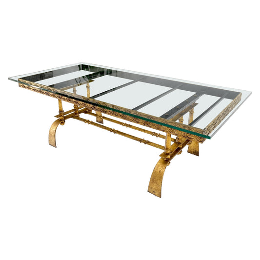 EstablishedLines Heavy Gold Gilt Metal Base Large Rectangle Dining Table Hollywood Regency Mint!