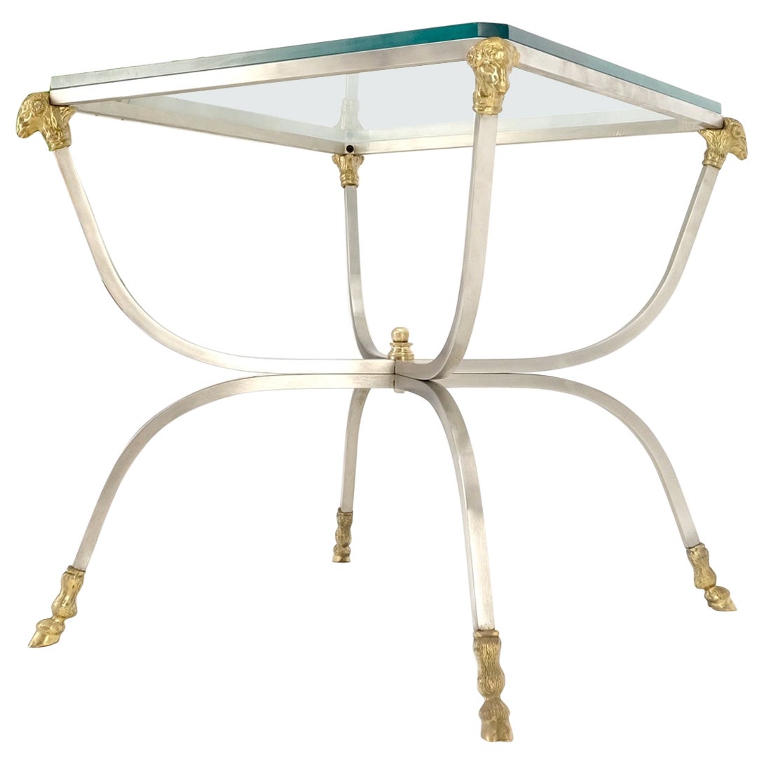 EstablishedLines Chrome Brass Ram Heads Hoof Feet Square Side End Stand Table Made in Italy Mint!