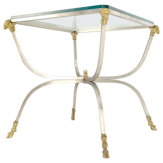 EstablishedLines Chrome Brass Ram Heads Hoof Feet Square Side End Stand Table Made in Italy Mint!