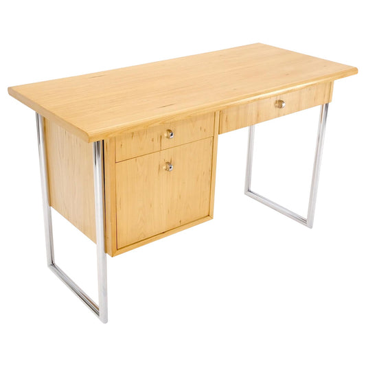 EstablishedLines Founders Light Blonde Pecan Single Pedestal Desk Tubular Chrome Legs MINT!