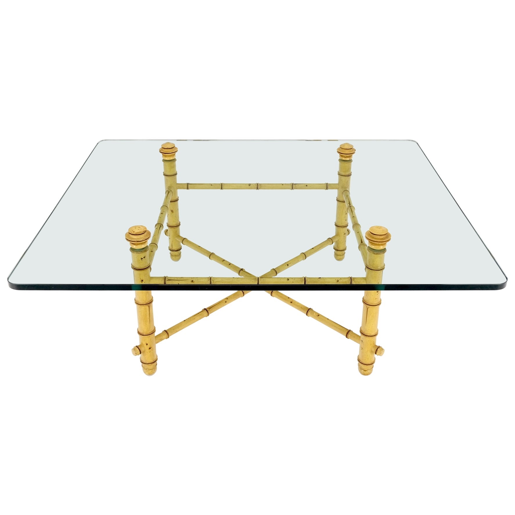 EstablishedLines Faux Bamboo Glass Wide Rectangle Coffee Table Hollywood Regency Mid Century