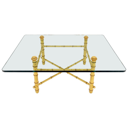 EstablishedLines Faux Bamboo Glass Wide Rectangle Coffee Table Hollywood Regency Mid Century