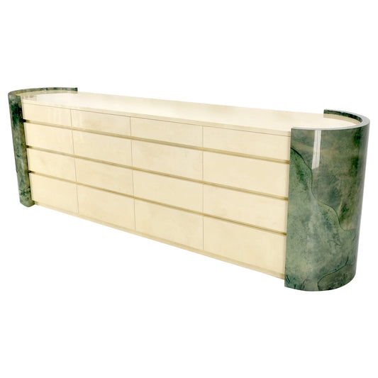 EstablishedLines Lacquered Leather Goatskin 16 Drawers Mid-Century Modern Credenza Dresser Mint!