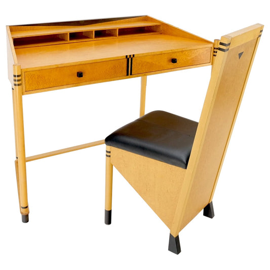 EstablishedLines Birds Eye Maple Italian Art Deco Style Low Profile Desk w/ Leather Chair Mint!
