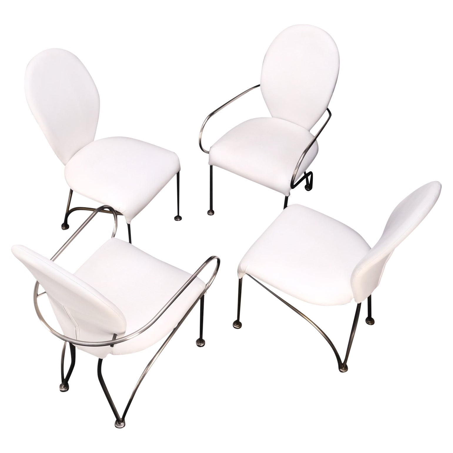EstablishedLines Set of 4 Mid-Century Modern Dining Chairs DIA White Upholstery MINT!