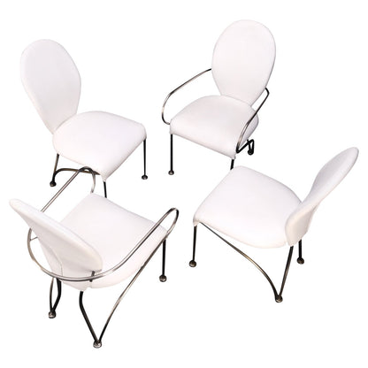 EstablishedLines Set of 4 Mid-Century Modern Dining Chairs DIA White Upholstery MINT!