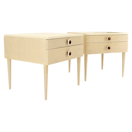 EstablishedLines Mid-Century Modern Bleached Walnut Cork Tops Paul Frankl End Side Tables MINT!