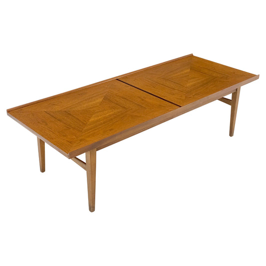 EstablishedLines Danish Mid-Century Modern Walnut Long Rectangle Coffee Table W Rolled Edge Mint!