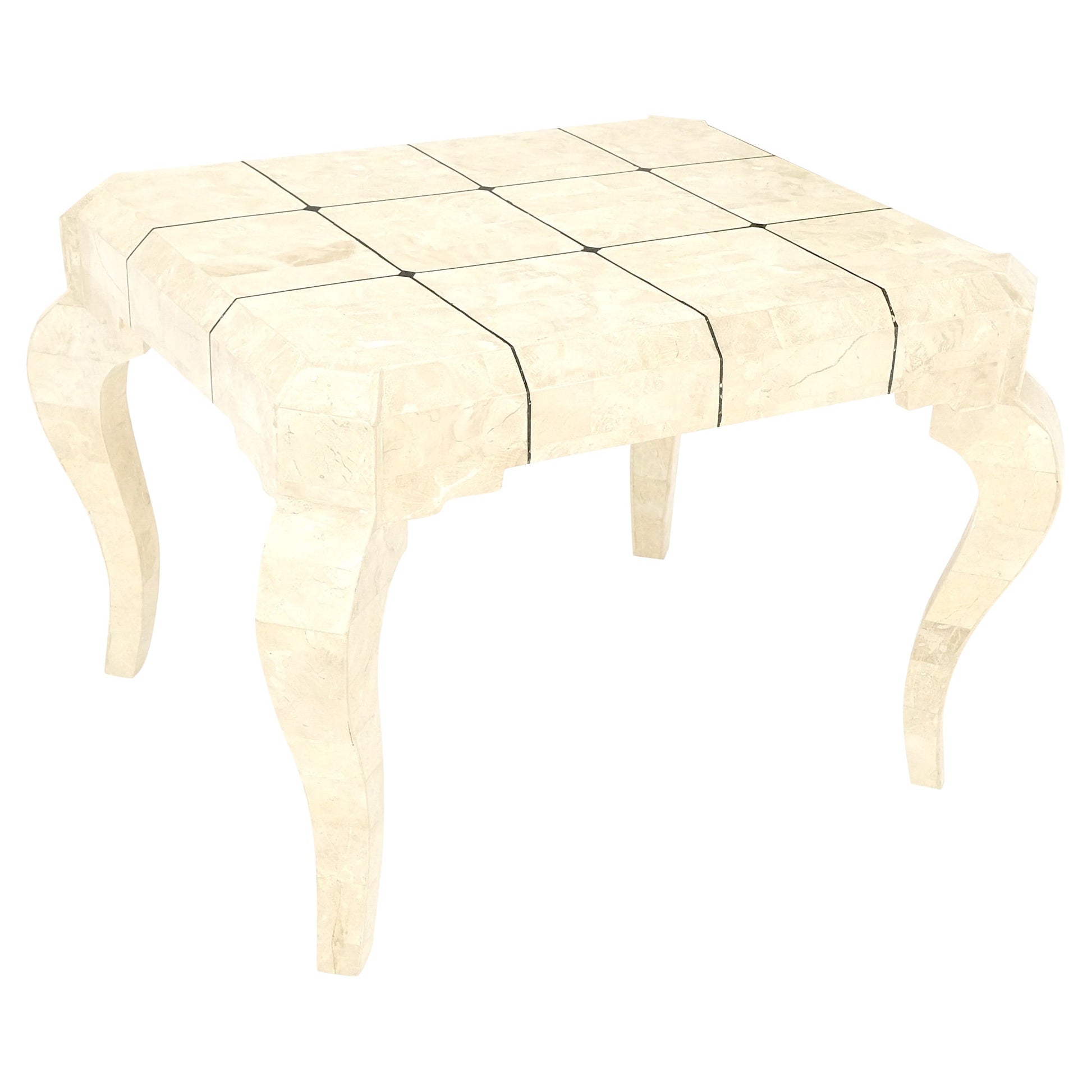EstablishedLines Tessellated Stone Top Brass Inlay Cabriole Leg Side End Occasional Table MINT!