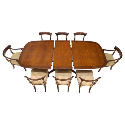 EstablishedLines Single Pedestal One Leaf Oval Banded Dining Table 8 Regency Chairs Set MINT!