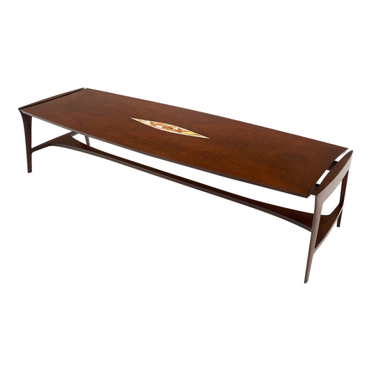 EstablishedLines Oiled Walnut Tile Insert Floating Top Mid-Century Long Surfboard Coffee Table