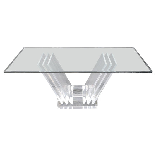 EstablishedLines Folding Collapsible Lucite Base Glass Top Mid-Century Modern Dining Table