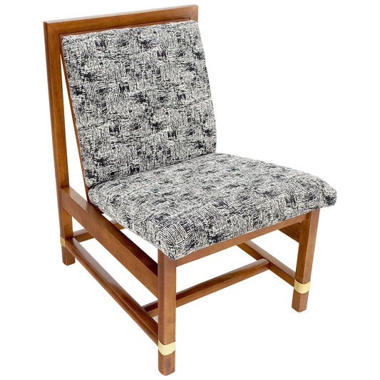 EstablishedLines Mid-Century Modern Fruitwood Frame Abstract Upholstery Slipper Lounge Chair Mint