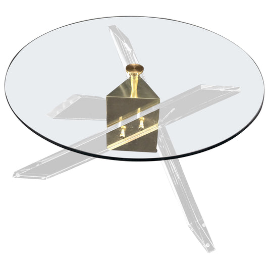 EstablishedLines Brass & Lucite Round Glass Top Coffee Occasional Table Clean!