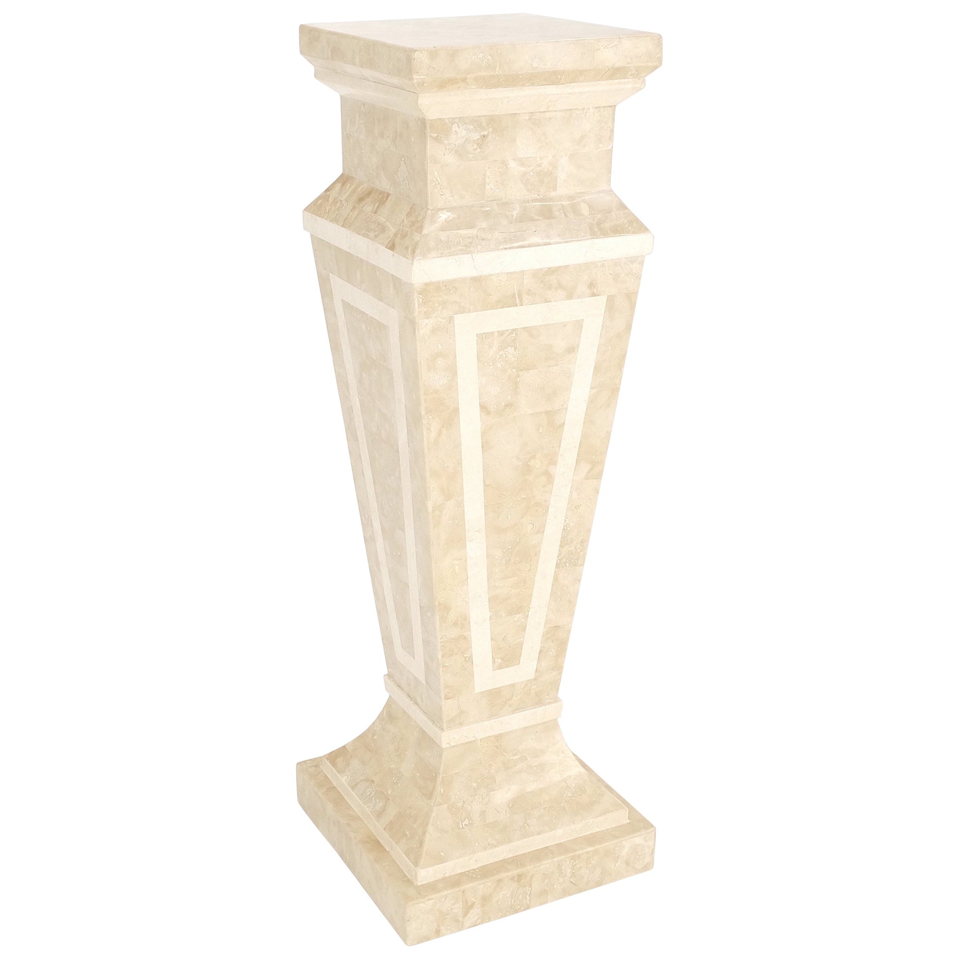 EstablishedLines Mid Century Tessellated Stone Inlay Square Tapered Shape Decorative Pedestal