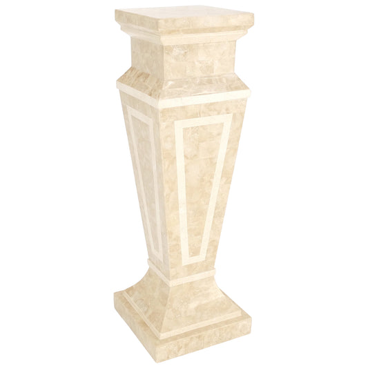 EstablishedLines Mid Century Tessellated Stone Inlay Square Tapered Shape Decorative Pedestal