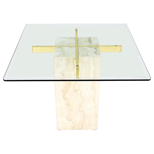 EstablishedLines Square Travertine Base Glass Top Side End Occasional Coffee Lamp Table Mint!