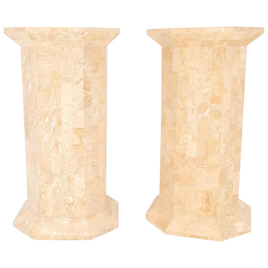 EstablishedLines Pair of Tessellated Stone Marble Columns Octagon Shape Pedestals Columns Mint!