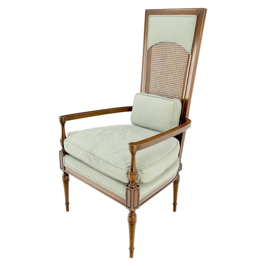 EstablishedLines Tall Cane Back Down Filled Upholstery Seat Cushion Arm Chair Mint!