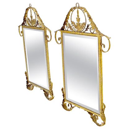 EstablishedLines Pair of Regency Style Gilt Metal Rectangle Wall Mirrors Mint!