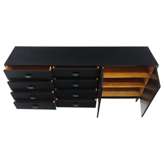 EstablishedLines Large Oversize Long Ebonized Black Lacquer Credenza Dresser Dowel Cone Legs Mint