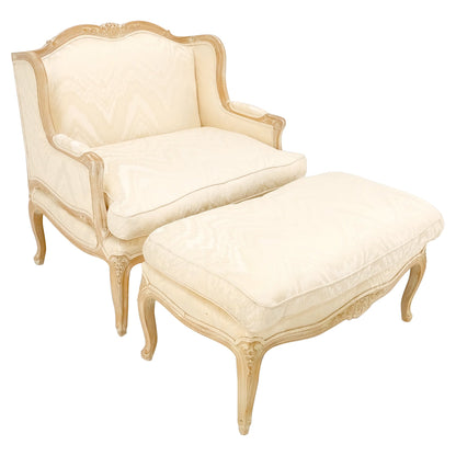 EstablishedLines Extra Wide Country French Lounge Chair W/ Matching Ottoman Beige Upholstery Mint