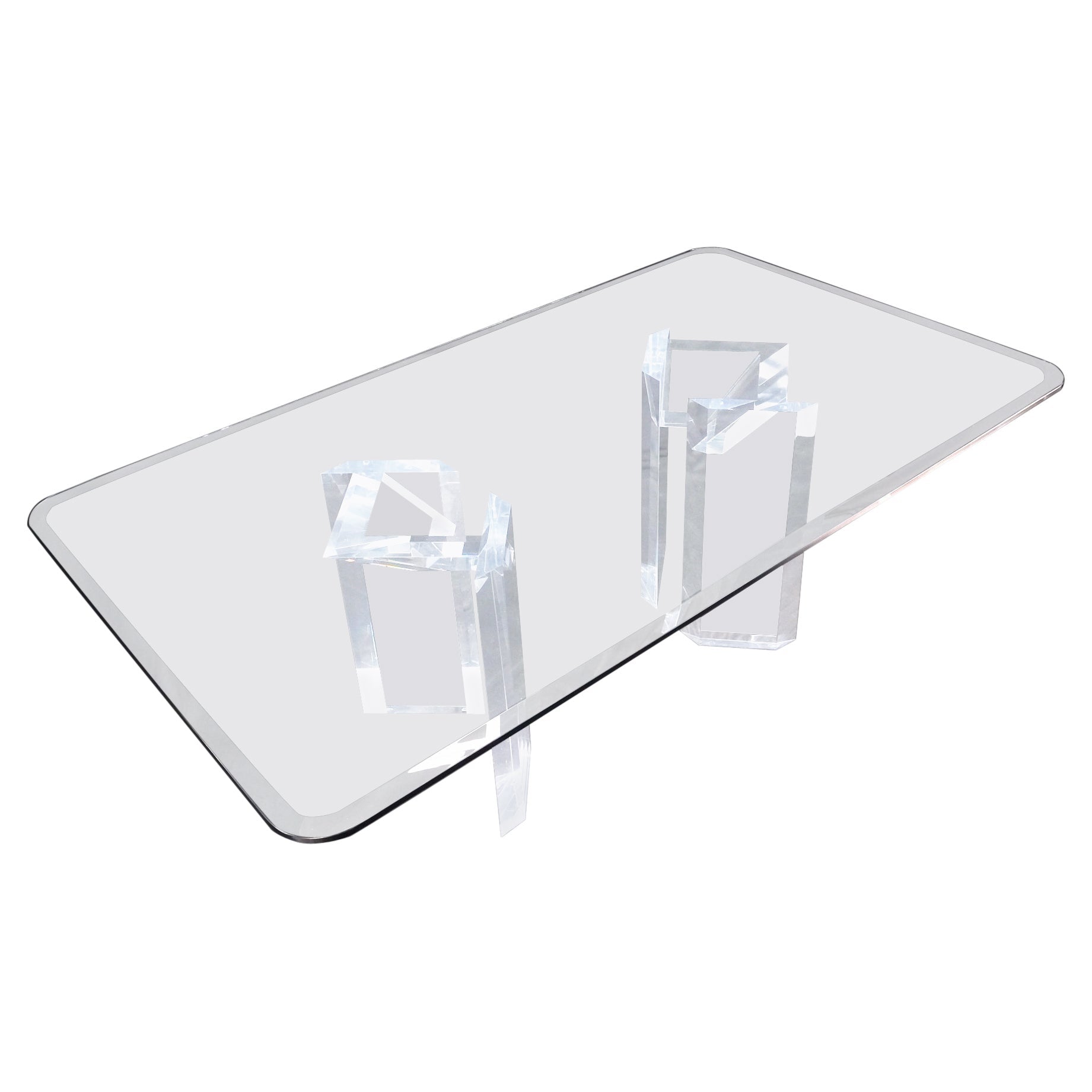 EstablishedLines Magnificent Lucite Pedestals Base Glass Top Dining Conference Table 7' Long