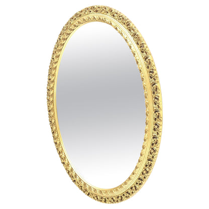 EstablishedLines Oval Gesso & Carved Wood Gold Gilt Frame Wall Mirror Mint!
