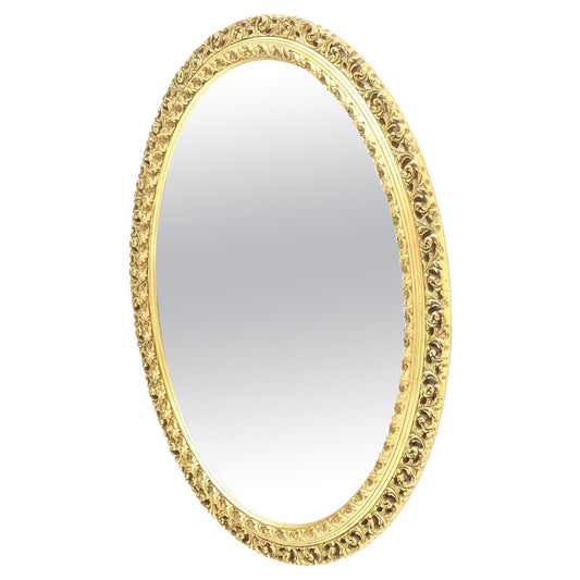 EstablishedLines Oval Gesso & Carved Wood Gold Gilt Frame Wall Mirror Mint!