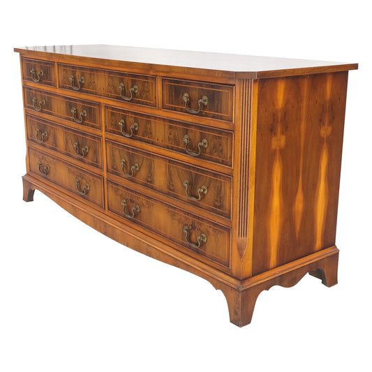 EstablishedLines Yew Wood Long 9 Drawers Long Pencil Inlaid Dresser Credenza Brass Drops MINT!