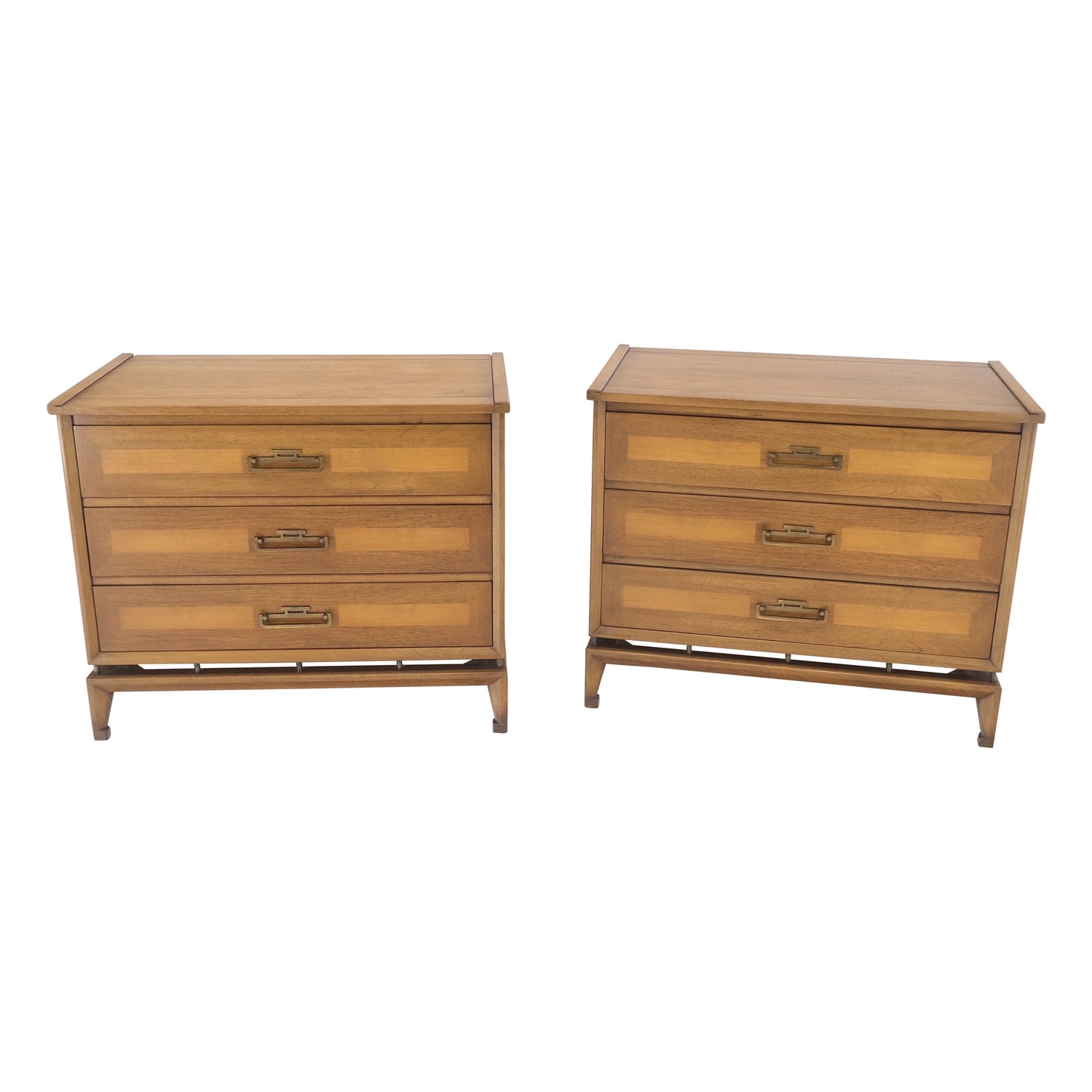 EstablishedLines Pair Three Drawers Light Walnut Banded Drawers Drop Pulls Bachelor Chests MINT!