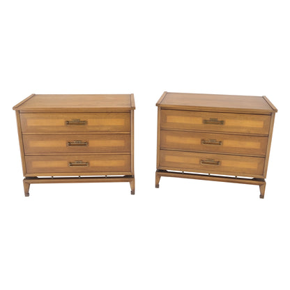 EstablishedLines Pair Three Drawers Light Walnut Banded Drawers Drop Pulls Bachelor Chests MINT!