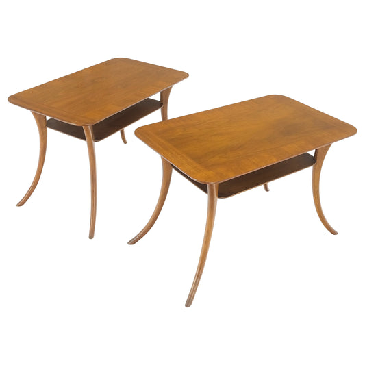 EstablishedLines Pair of Rectangle Light Walnut Klismos End Side Tables by Gibings for Widdicomb