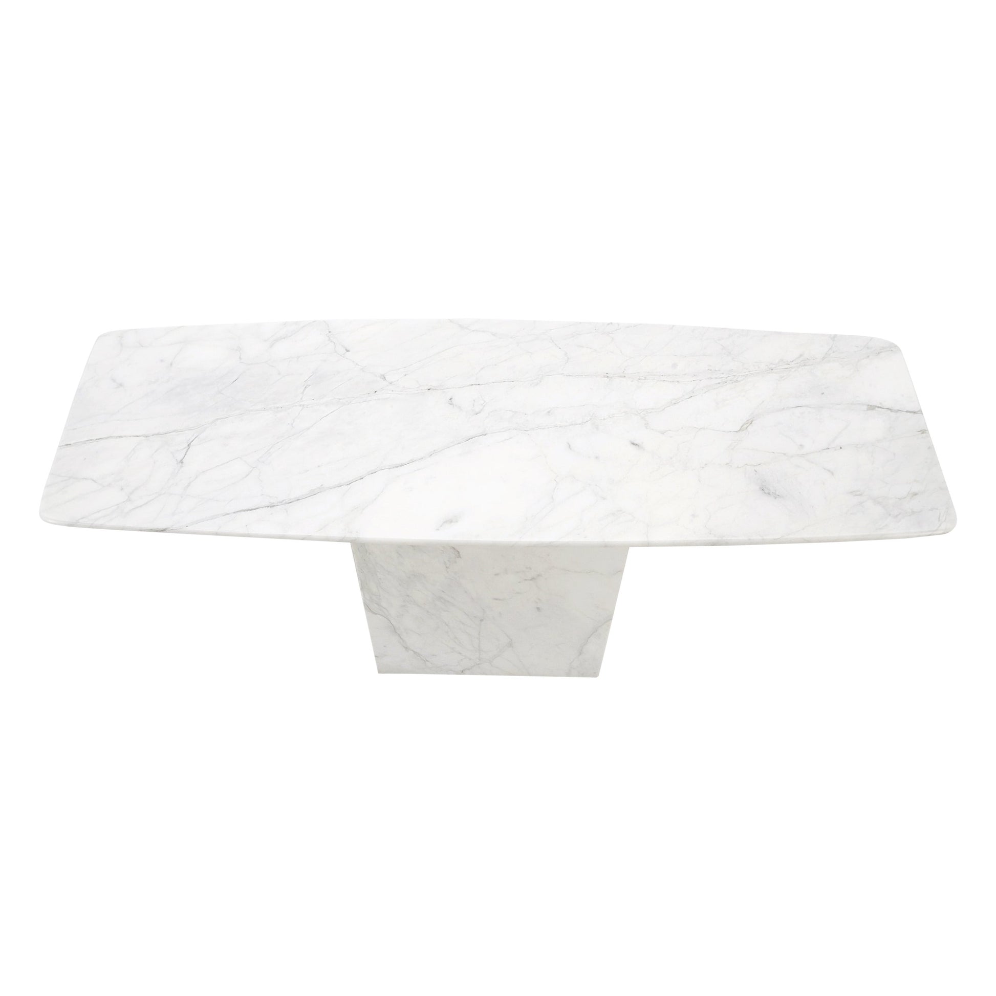 EstablishedLines White Carrara Marble Boat Shape Top Pedestal Base Console Table Italian Modern