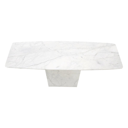 EstablishedLines White Carrara Marble Boat Shape Top Pedestal Base Console Table Italian Modern