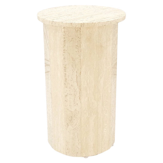 EstablishedLines Italian Mid Century Modern Faceted Round Travertine Stone Marble Pedestal MINT!