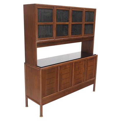 EstablishedLines Dunbar Walnut Two Part Sideboard Credenza Breakfront Carved Slate Inserts MINT!