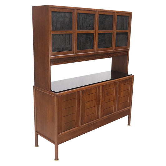 Dunbar Walnut Two Part Sideboard Credenza Breakfront Carved Slate Inserts MINT!