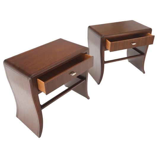 Pair Century Walnut Waterfall Brand New Old Stock Two Tier End Side Tables Stand