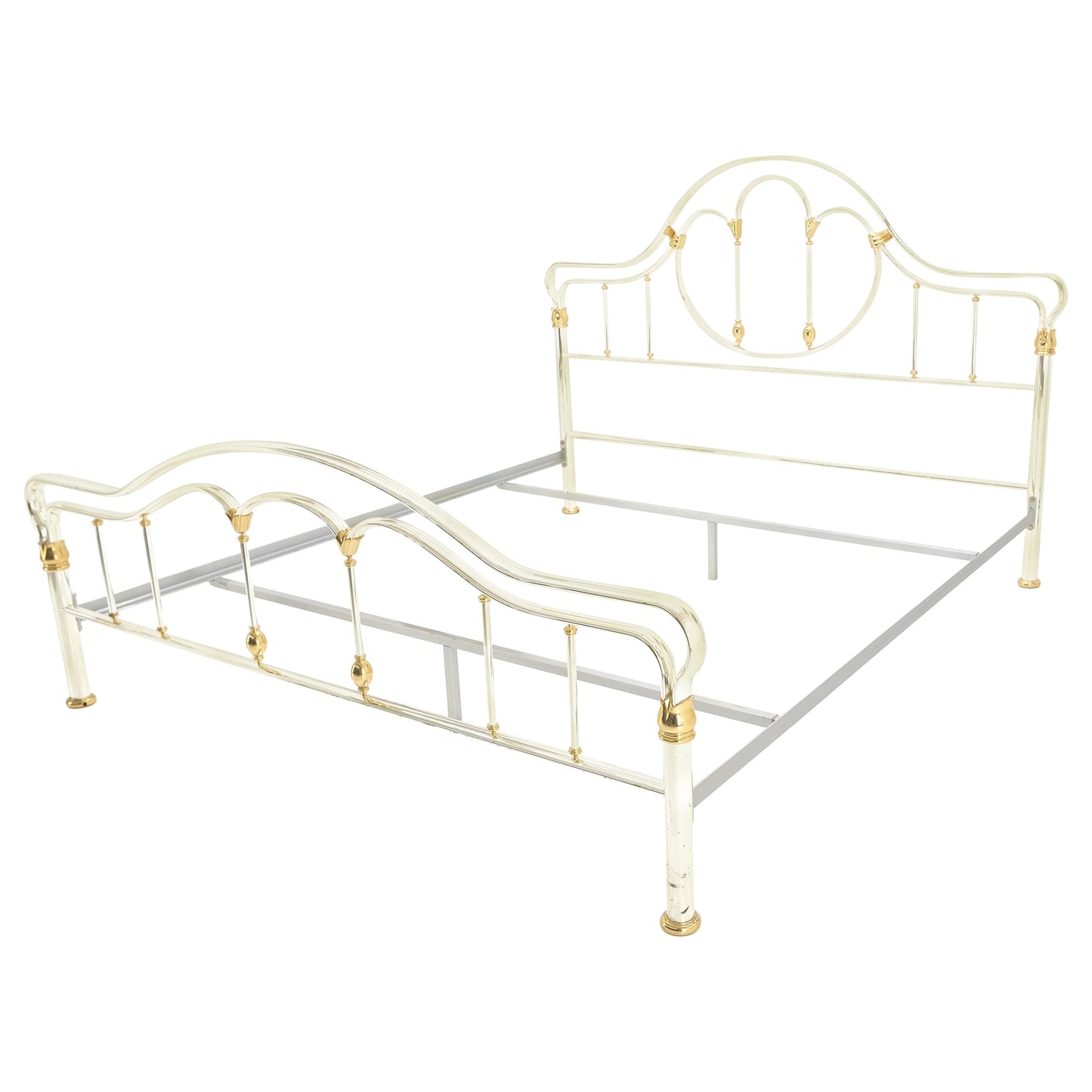EstablishedLines Brass & Silver Plated King Size Hollywood Regency Bed Frame Rails Mid Century