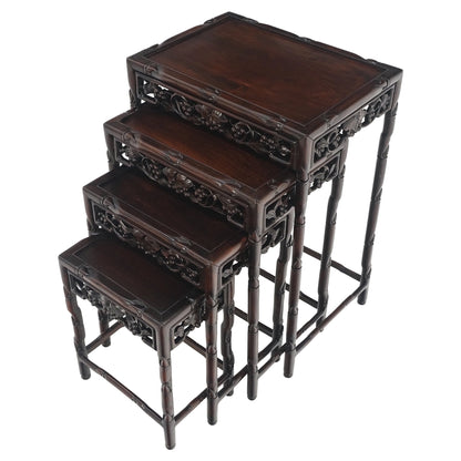 EstablishedLines Set of 4 Nesting Stacking Carved Rosewood End Side Occasional Tables Set Mint!