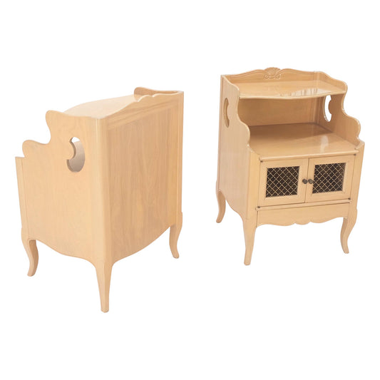 EstablishedLines Pair Lattice Doors End Tables Night Stands White Wash Finish French Provincial!